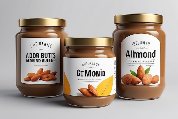 Peanut Almond Nut Butter Jar MockUp Three Jars Blank Label