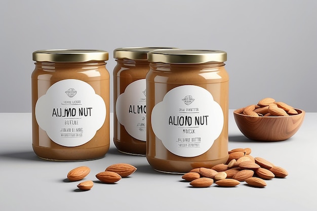 Peanut Almond Nut Butter Jar MockUp Three Jars Blank Label