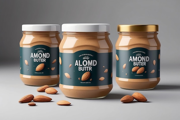 Peanut Almond Nut Butter Jar MockUp Three Jars Blank Label