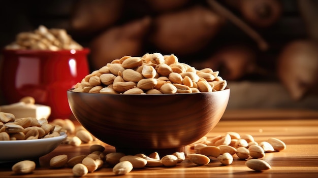 Peanuts in a bowl on a table