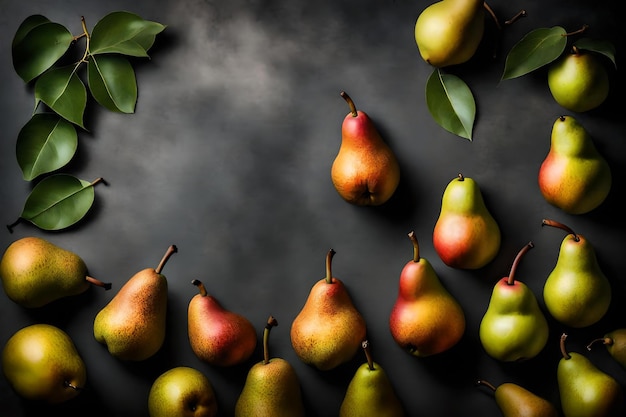 Pear composition flat lay with free space for copy paper background