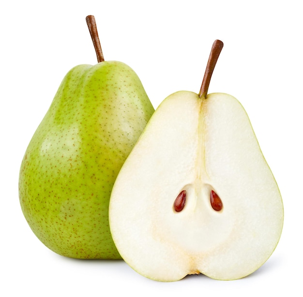 Pear full macro shoot fruit healthy food ingredient on white isolated. Clipping path