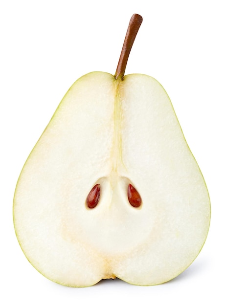 Pear isolated on white background. Half pear natural clipping path. Fresh organic pear. Full depth