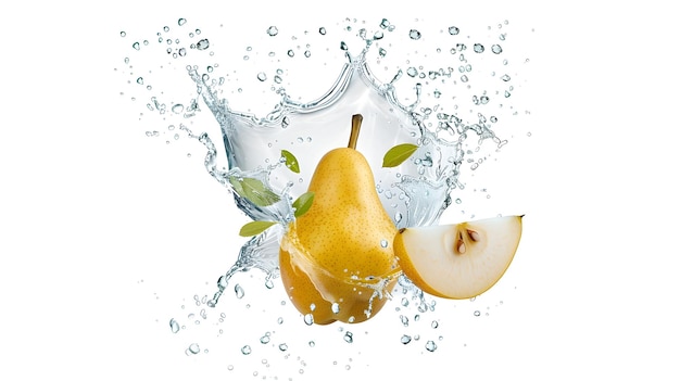 Pear in a juicy splash isolated on white background illustration