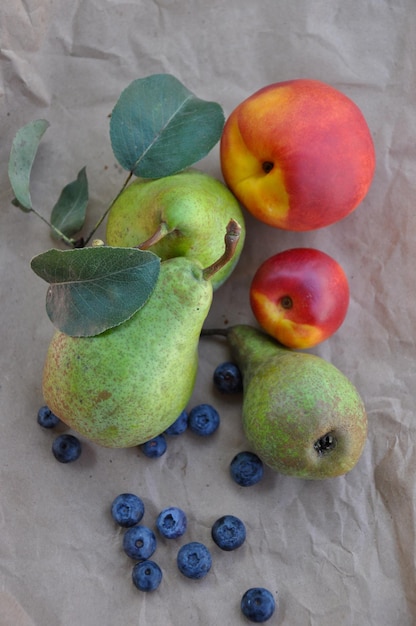 Pear peaches and blueberries