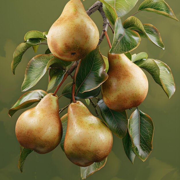 Photo a pear tree with green leaves and a green background