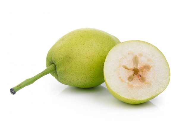 Pear on white wall