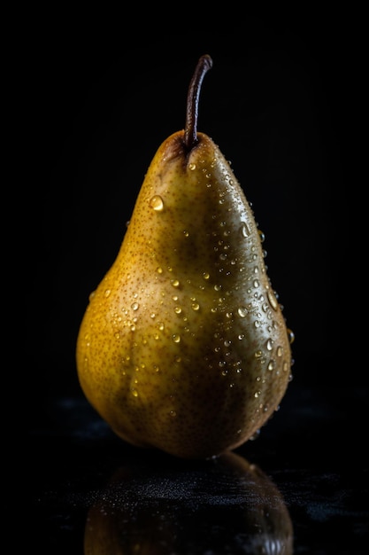 A pear with water droplets on it