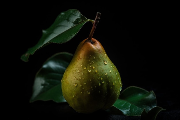 A pear with water drops on it