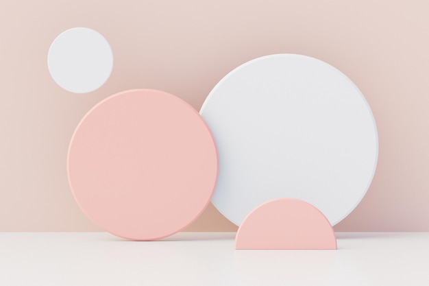 Pearl circle peach wall minimal abstract background Pastel color mockup 3D Rendering