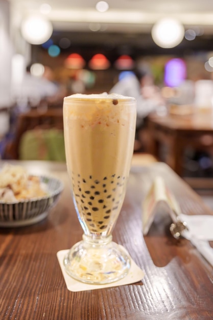 Pearl milk tea with tapioca ball famous Taiwanese bubble tea of Taiwan Street Food and travel in Taipei concept