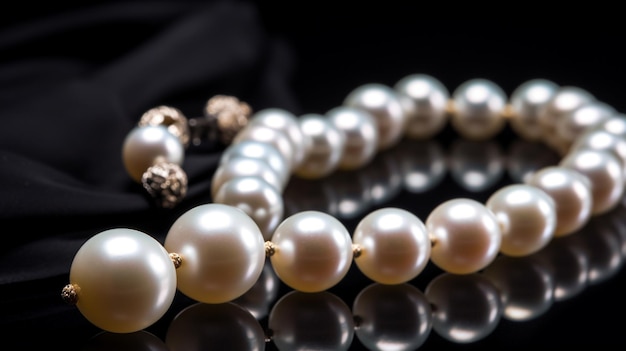 Pearl necklace on black background