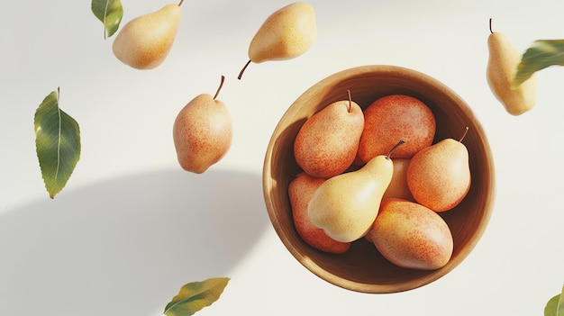 Pears in bowl realistic fruit healty food isolated on a white background