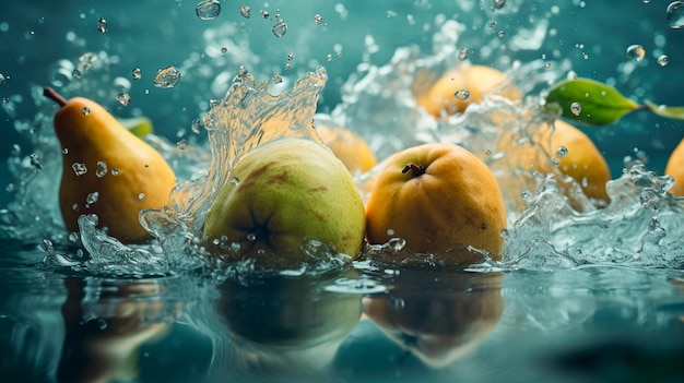 Pears fruits falling into water Generative AI