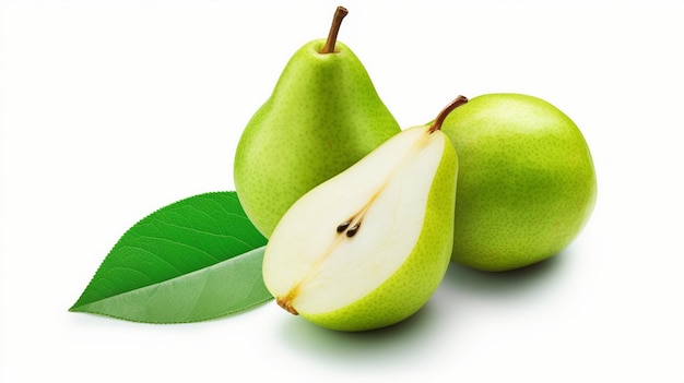 Pears isolated One and a half green pear fruit