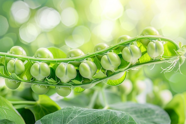 Peas in a bowl with green pods