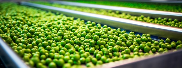 Peas tape in the food industry products ready for automatic packaging Concept with automated food production Generative AI