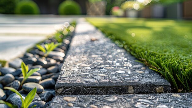 Pebble Pathway Leading to Lush Green Grass