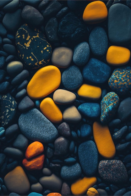 pebble stone orange blue perfectly connected photo pattern poster decor wallpaper design