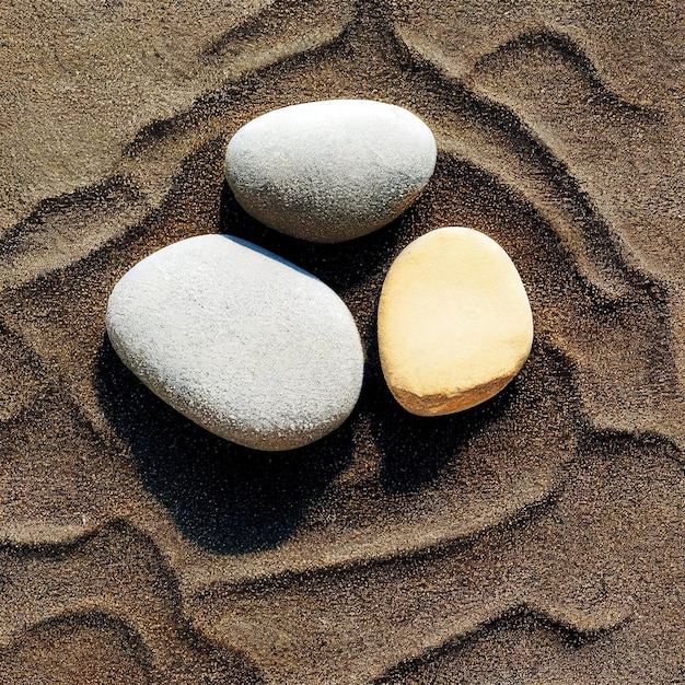 Pebble stones on brown sand with curves