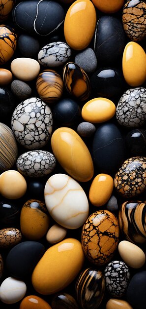 Pebbles background with black white orange and brown stones AI Generative