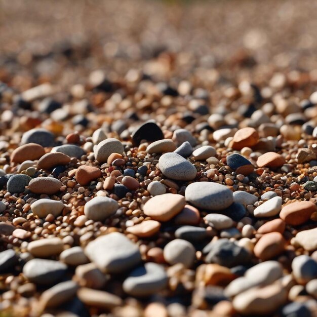 Pebbles gathered on a sandy beach