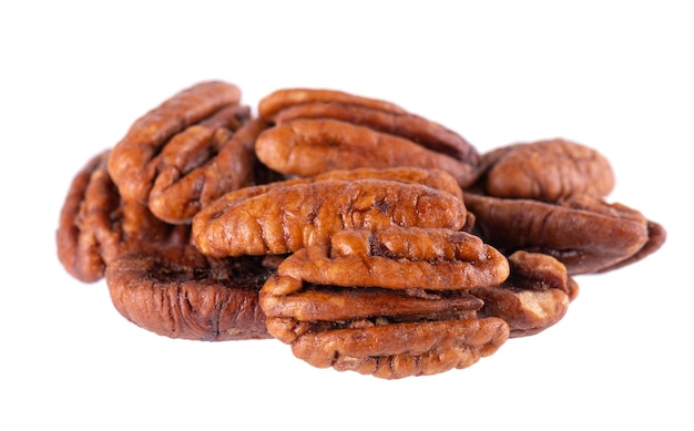 Pecan nuts isolated on white background Shelled pecan Clipping path