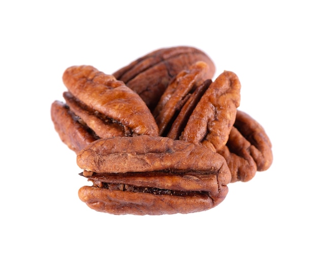 Pecan nuts isolated on white background Shelled pecan Clipping path