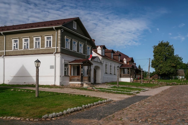 Pechorskaya Street with old merchant estates on a summer day Izborsk Pskov region Russia