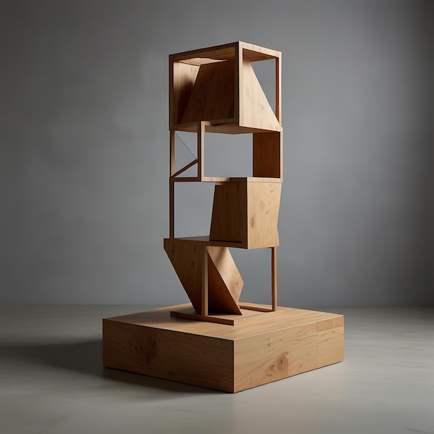 Pedestal of Floating Interlocking Geometric Shapes Suspended Without Visible Support Creating