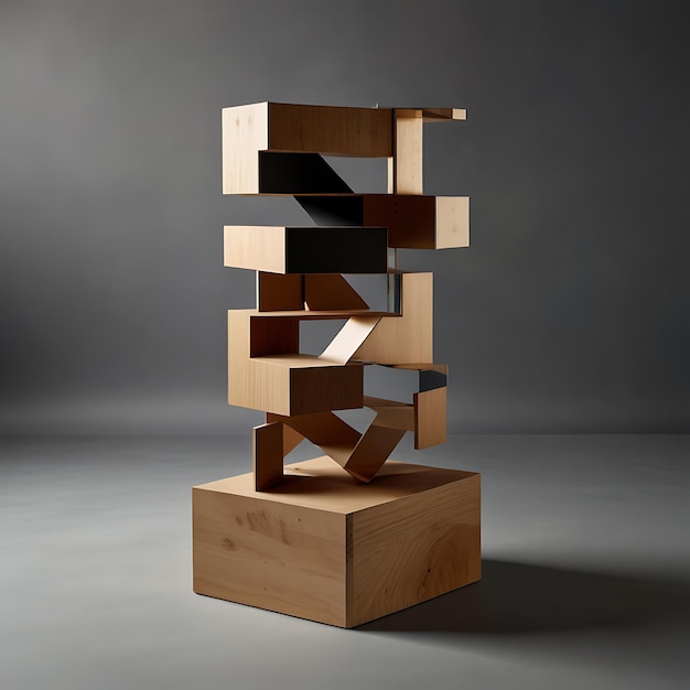 Pedestal of Floating Interlocking Geometric Shapes Suspended Without Visible Support Creating