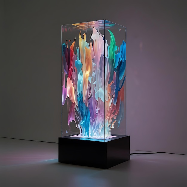 Pedestal of Layered Sheets of Holographic Light Shifting in Color and Opacity Creating a Dynamic