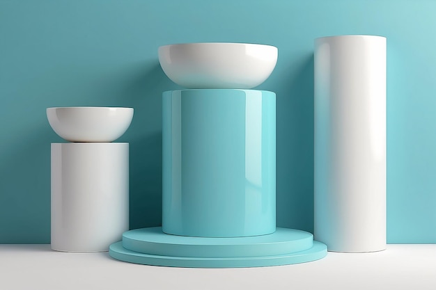 Photo pedestal modern white and cyan podium blank space for cosmetic product rendering