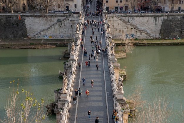 Pedestrian bridge built in 134 that crosses the Tiber with travertine balustrades