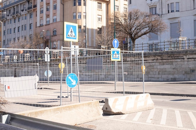 Pedestrian sign Road fencing Various road signs