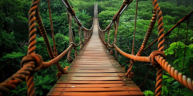 Photo pedestrian suspension bridge in the mountains which opens up amazing aesthetic landscapes of nature