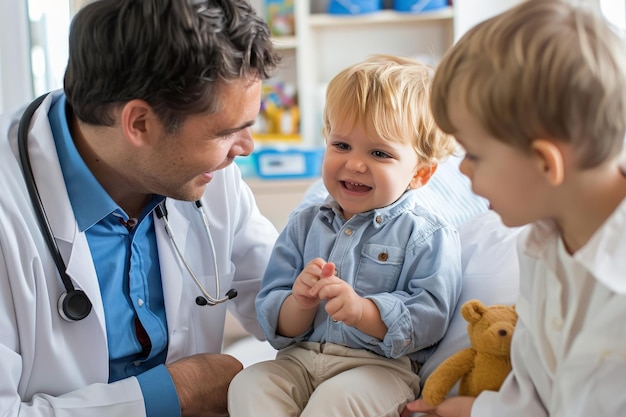 Photo a pediatrician giving a child a checkup