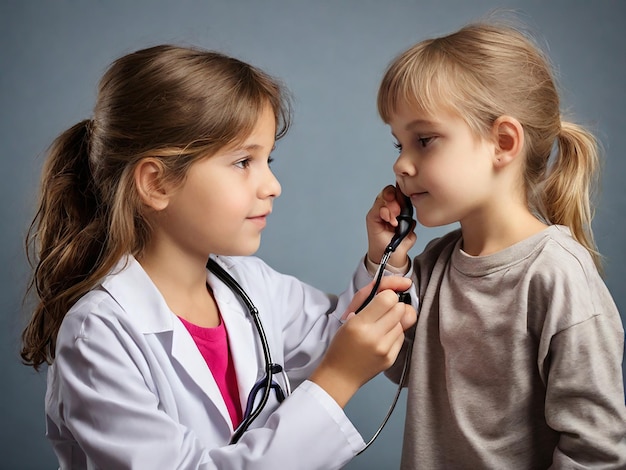 Photo a pediatrician uses a stethoscope to examine the lungs and hear isolated background