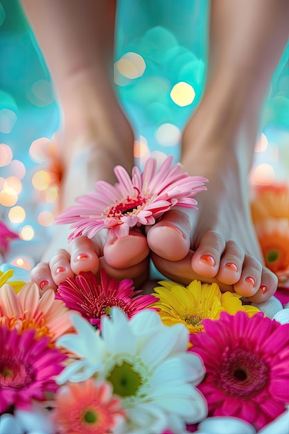 Photo pedicure on feet in a spa salon selective focus