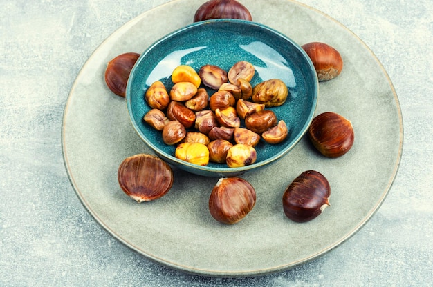 Peeled fried chestnuts appetizing dessert