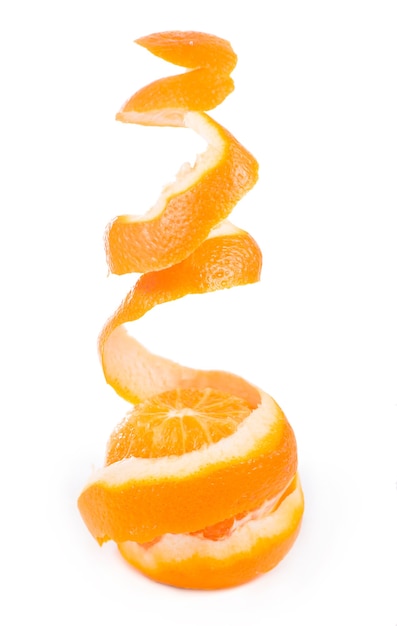 Peeled fruits orange peeled skin isolated white background