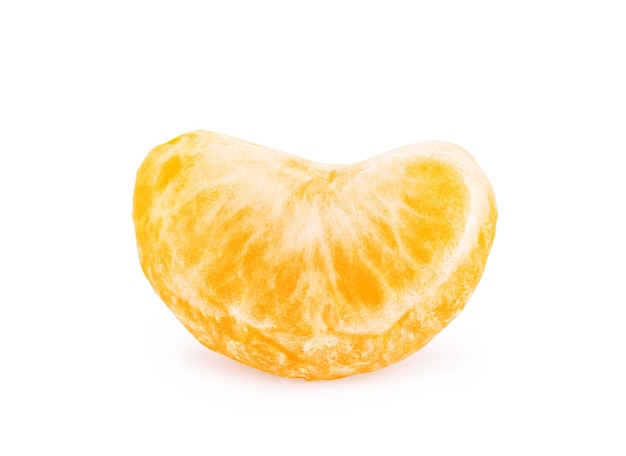 Peeled tangerine or mandarin fruit isolated on white background