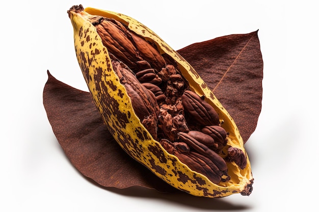 Peeled up close Isolated cocoa bean on a white background route clipping