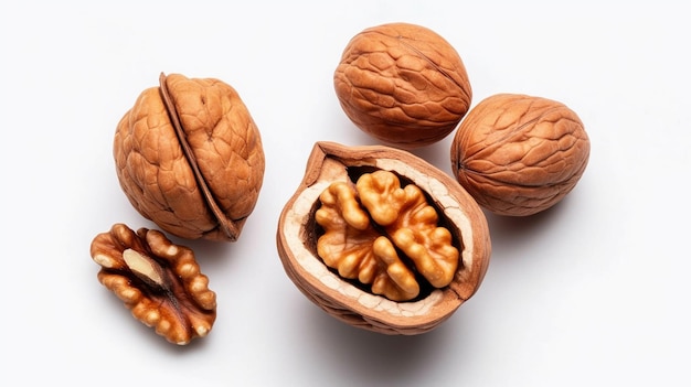 Peeled walnut isolated on white background