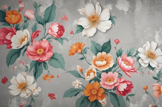 Peeling floral wallpaper on concrete wall