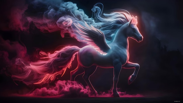 A Pegasus materializes from the wispy tendrils of smoke its mane and tail billowing behind it