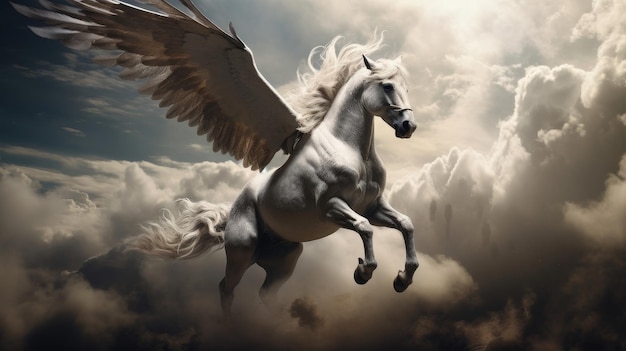 Pegasus with Bellerophon ready to battle the Chimera