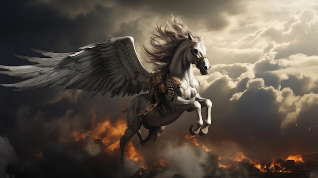 Pegasus with Bellerophon ready to battle the Chimera