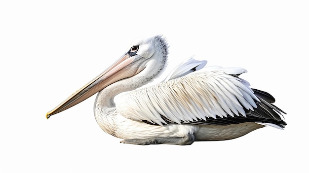 Photo a pelican with a long beak is resting on a branch