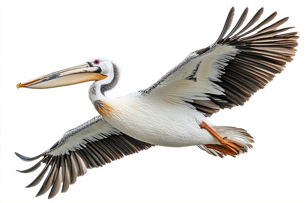 Photo a pelican with a white beak that has a black stripe on its wing